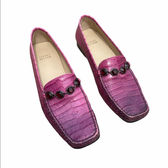 Stuart Weitzman unique bedazzled ombré gator loafers - Picture 1 of 3